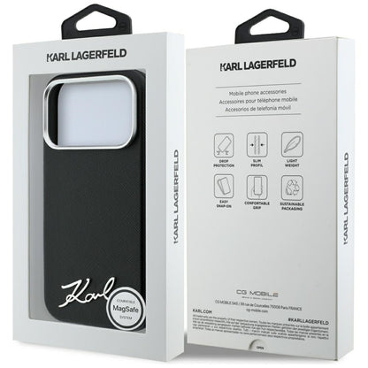 MagSafe maska za Apple iPhone 18 Pro / 17 Pro, Karl Lagerfeld, Saffiano Small Script Metal Logo, Crna