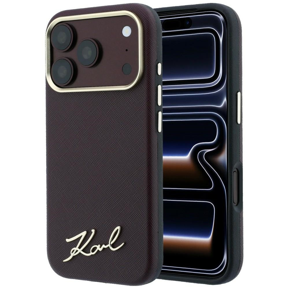 MagSafe maska za Apple iPhone 18 Pro / 17 Pro, Karl Lagerfeld, Saffiano Small Script Metal Logo, Bordo