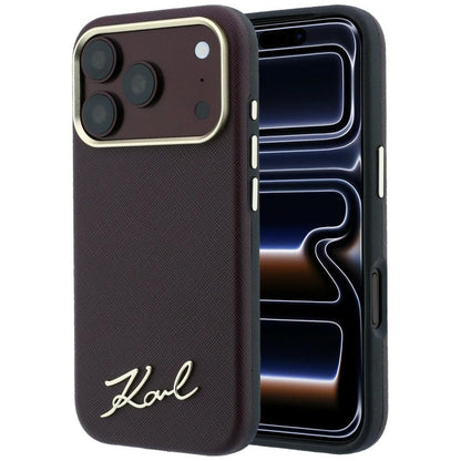 MagSafe maska za Apple iPhone 18 Pro / 17 Pro, Karl Lagerfeld, Saffiano Small Script Metal Logo, Bordo
