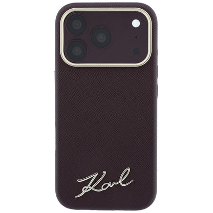 MagSafe maska za Apple iPhone 18 Pro / 17 Pro, Karl Lagerfeld, Saffiano Small Script Metal Logo, Bordo