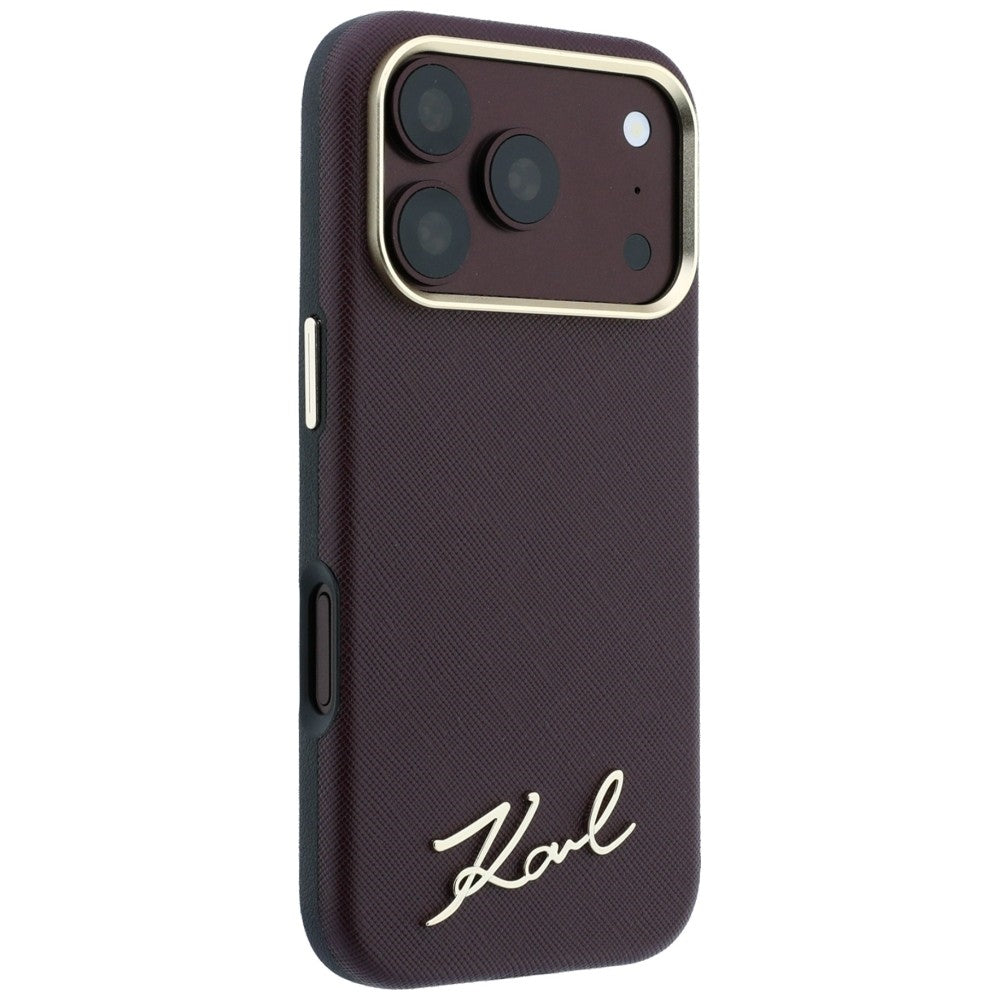 MagSafe maska za Apple iPhone 18 Pro / 17 Pro, Karl Lagerfeld, Saffiano Small Script Metal Logo, Bordo