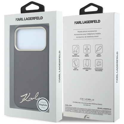 MagSafe maska za Apple iPhone 18 Pro / 17 Pro, Karl Lagerfeld, Saffiano Small Script Metal Logo, Bordo