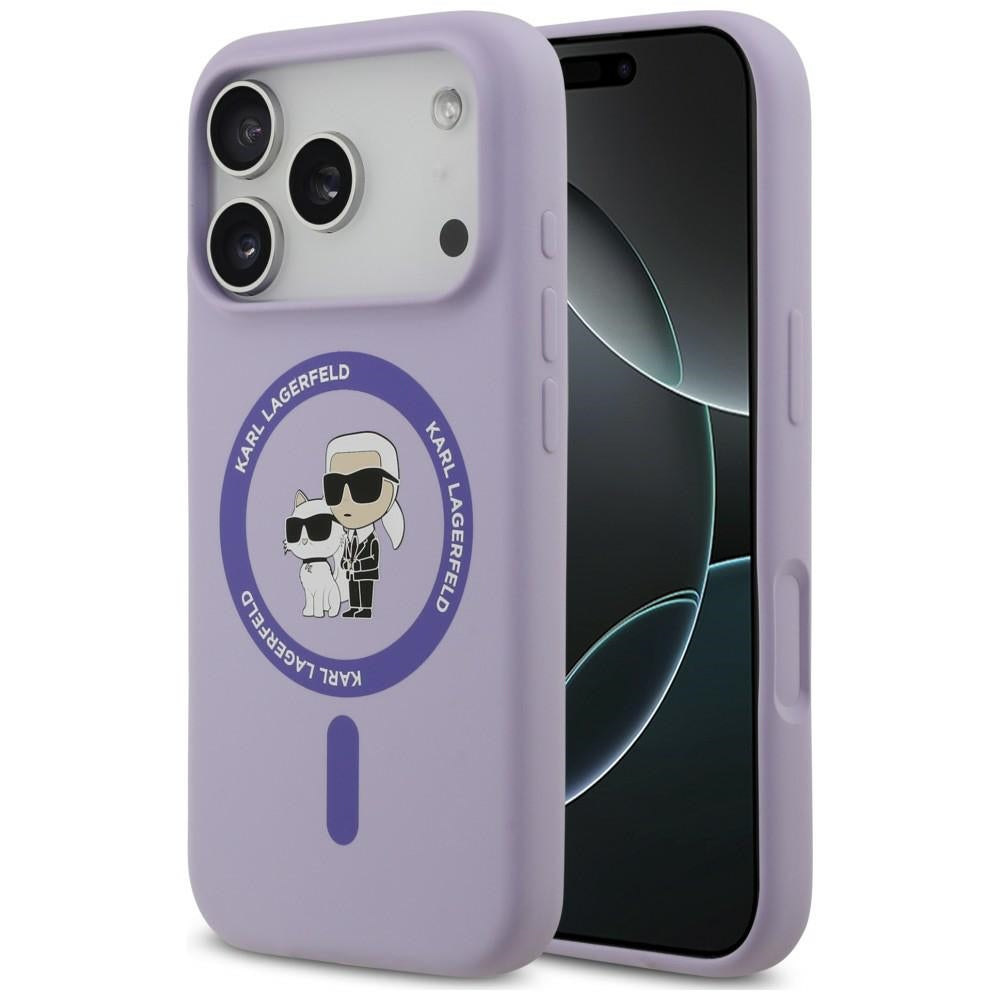 MagSafe maska za Apple iPhone 18 Pro / 17 Pro, Karl Lagerfeld, silikonski prsten Karl & Choupette, ljubičasta