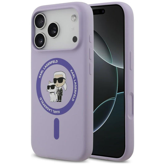 MagSafe maska za Apple iPhone 18 Pro / 17 Pro, Karl Lagerfeld, silikonski prsten Karl & Choupette, ljubičasta