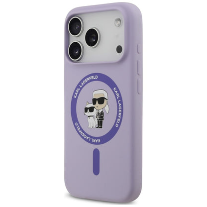 MagSafe maska za Apple iPhone 18 Pro / 17 Pro, Karl Lagerfeld, silikonski prsten Karl & Choupette, ljubičasta