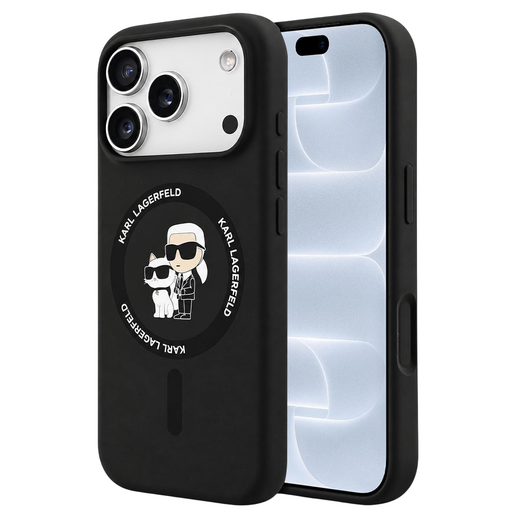 MagSafe maska za Apple iPhone 18 Pro / 17 Pro, Karl Lagerfeld, Silikonski prsten Karl & Choupette, Crna