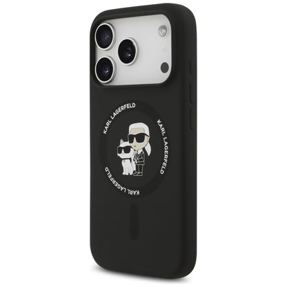 MagSafe maska za Apple iPhone 18 Pro / 17 Pro, Karl Lagerfeld, Silikonski prsten Karl & Choupette, Crna