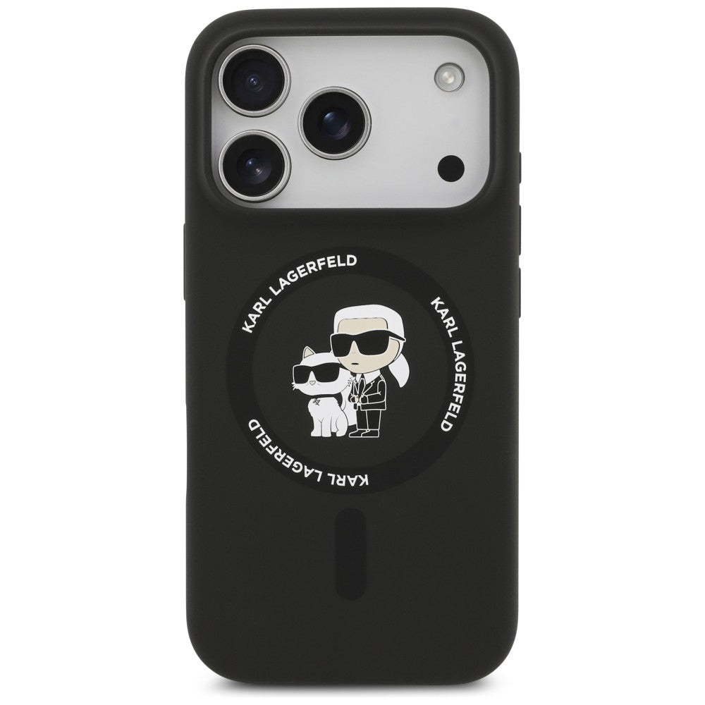 MagSafe maska za Apple iPhone 18 Pro / 17 Pro, Karl Lagerfeld, Silikonski prsten Karl & Choupette, Crna