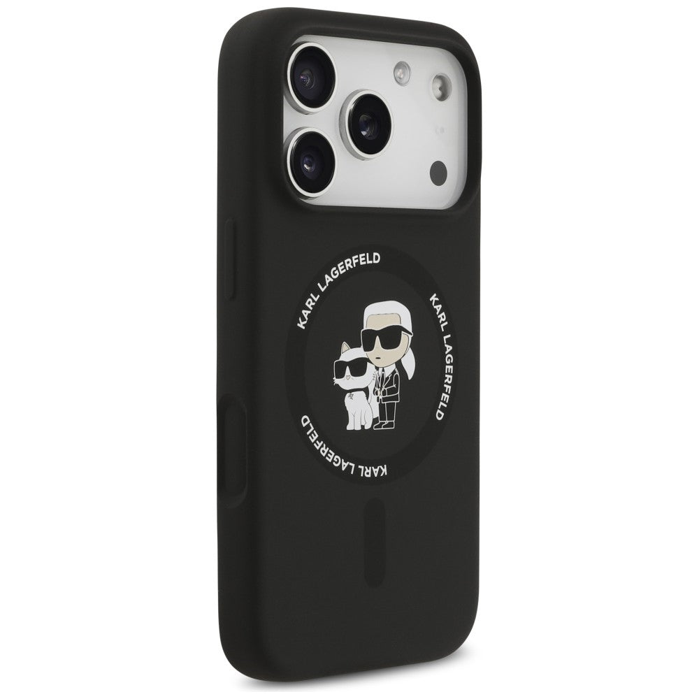 MagSafe maska za Apple iPhone 18 Pro / 17 Pro, Karl Lagerfeld, Silikonski prsten Karl & Choupette, Crna