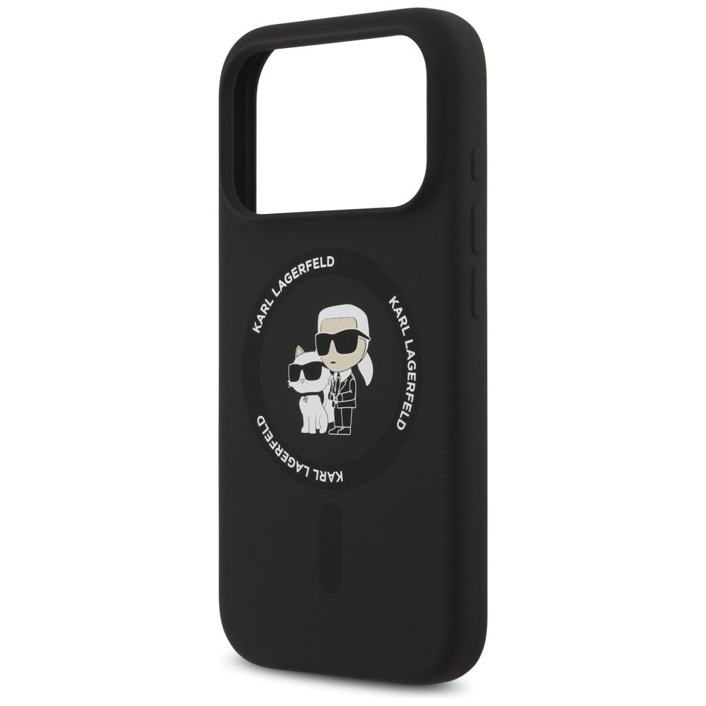 MagSafe maska za Apple iPhone 18 Pro / 17 Pro, Karl Lagerfeld, Silikonski prsten Karl & Choupette, Crna