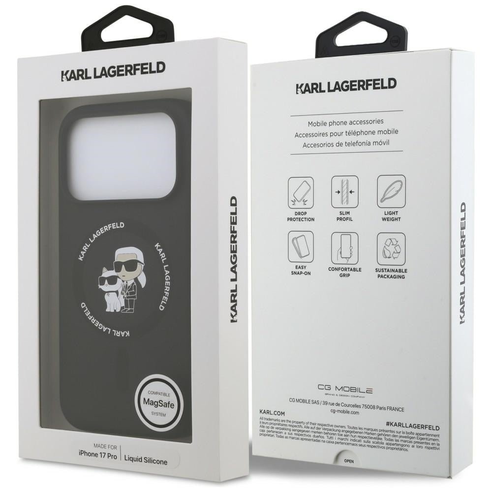 MagSafe maska za Apple iPhone 18 Pro / 17 Pro, Karl Lagerfeld, Silikonski prsten Karl & Choupette, Crna