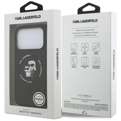 MagSafe maska za Apple iPhone 18 Pro / 17 Pro, Karl Lagerfeld, Silikonski prsten Karl & Choupette, Crna