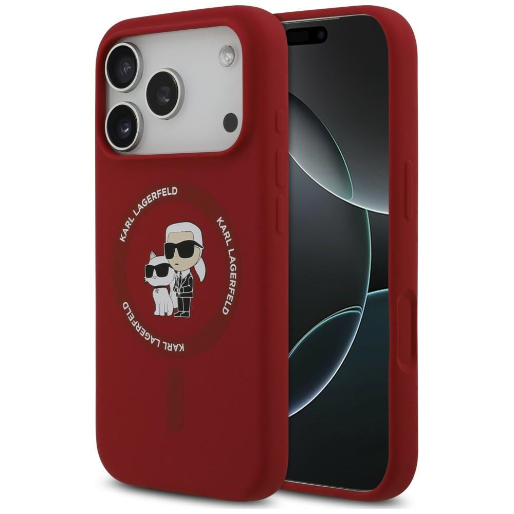 MagSafe maska za Apple iPhone 18 Pro / 17 Pro, Karl Lagerfeld, silikonski prsten Karl & Choupette, ružičasta