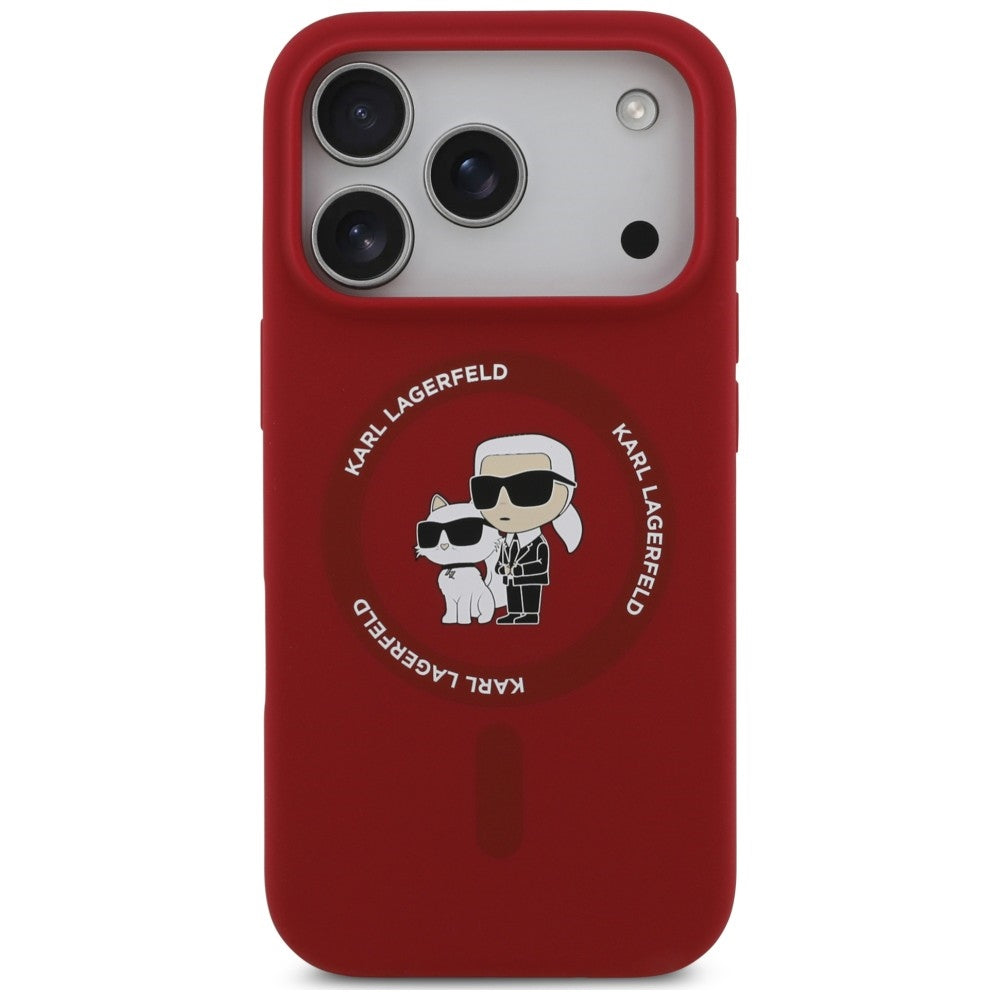 MagSafe maska za Apple iPhone 18 Pro / 17 Pro, Karl Lagerfeld, silikonski prsten Karl & Choupette, ružičasta