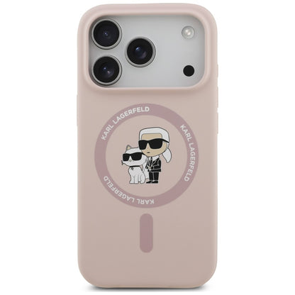 MagSafe maskica za Apple iPhone 18 Pro / 17 Pro, Karl Lagerfeld, silikonski prsten Karl & Choupette, ružičasta