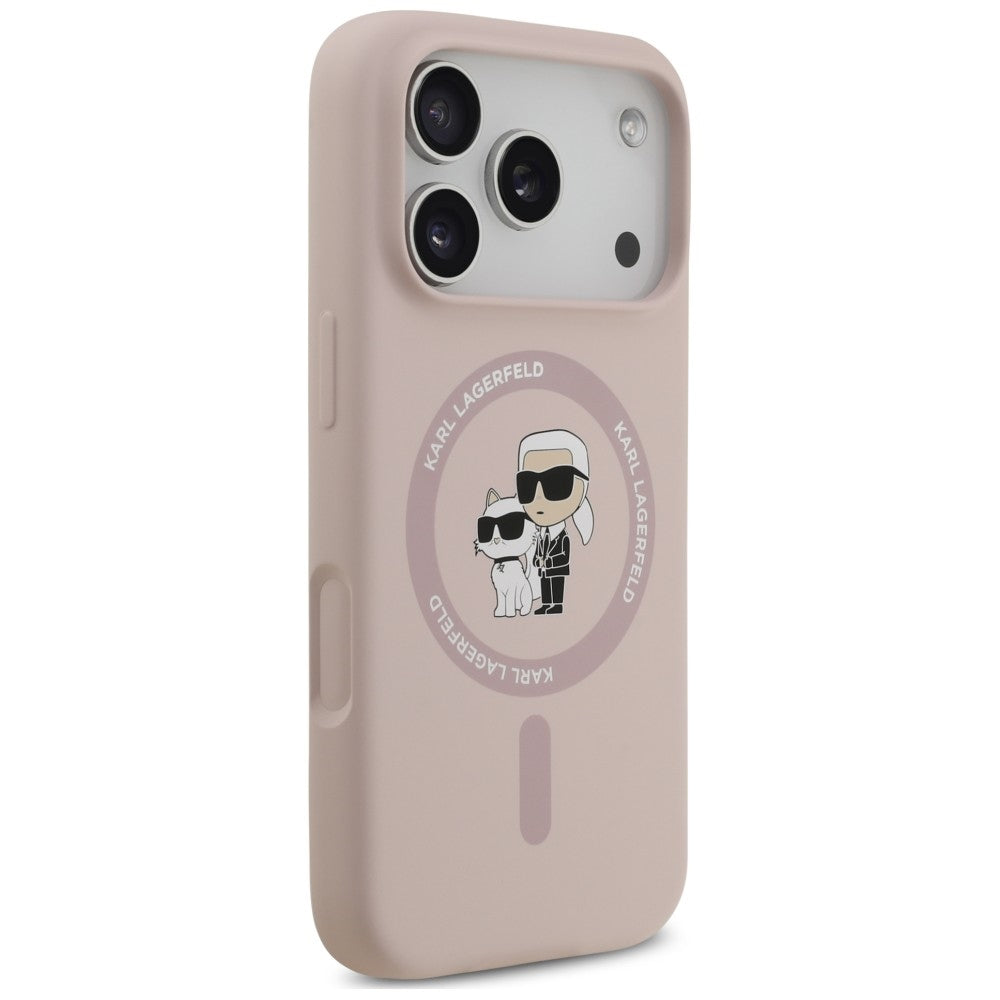 MagSafe maskica za Apple iPhone 18 Pro / 17 Pro, Karl Lagerfeld, silikonski prsten Karl & Choupette, ružičasta