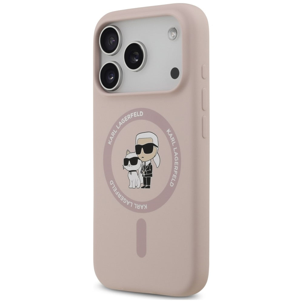 MagSafe maskica za Apple iPhone 18 Pro / 17 Pro, Karl Lagerfeld, silikonski prsten Karl & Choupette, ružičasta