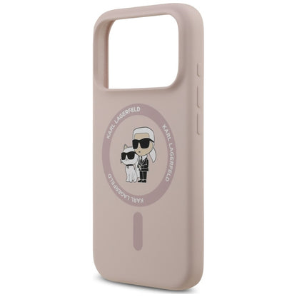 MagSafe maskica za Apple iPhone 18 Pro / 17 Pro, Karl Lagerfeld, silikonski prsten Karl & Choupette, ružičasta