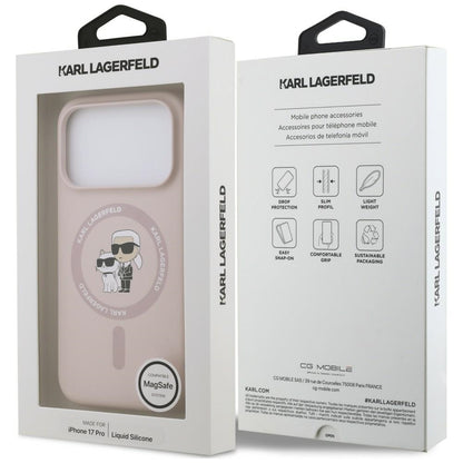 MagSafe maskica za Apple iPhone 18 Pro / 17 Pro, Karl Lagerfeld, silikonski prsten Karl & Choupette, ružičasta