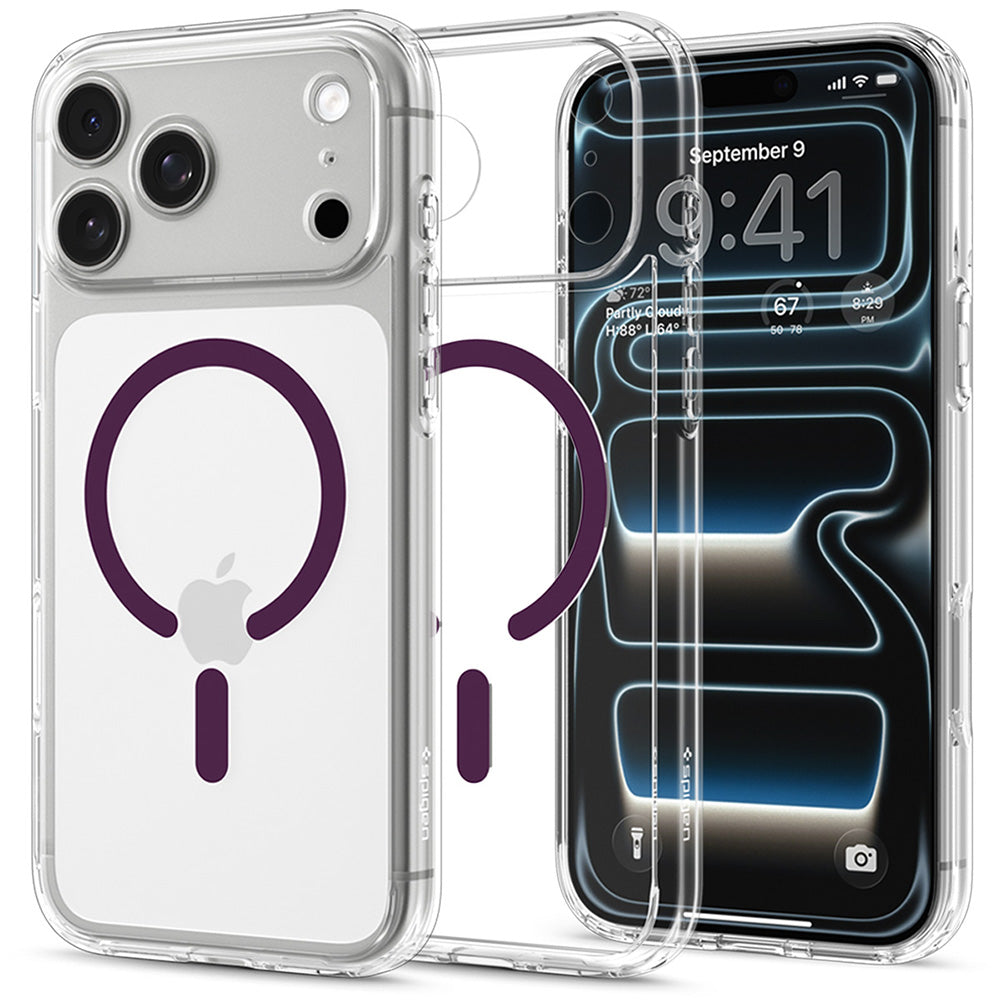 MagSafe maska za Apple iPhone 18 Pro / 17 Pro, Spigen, Ultra Hybrid, prozirna bordo ACS12335