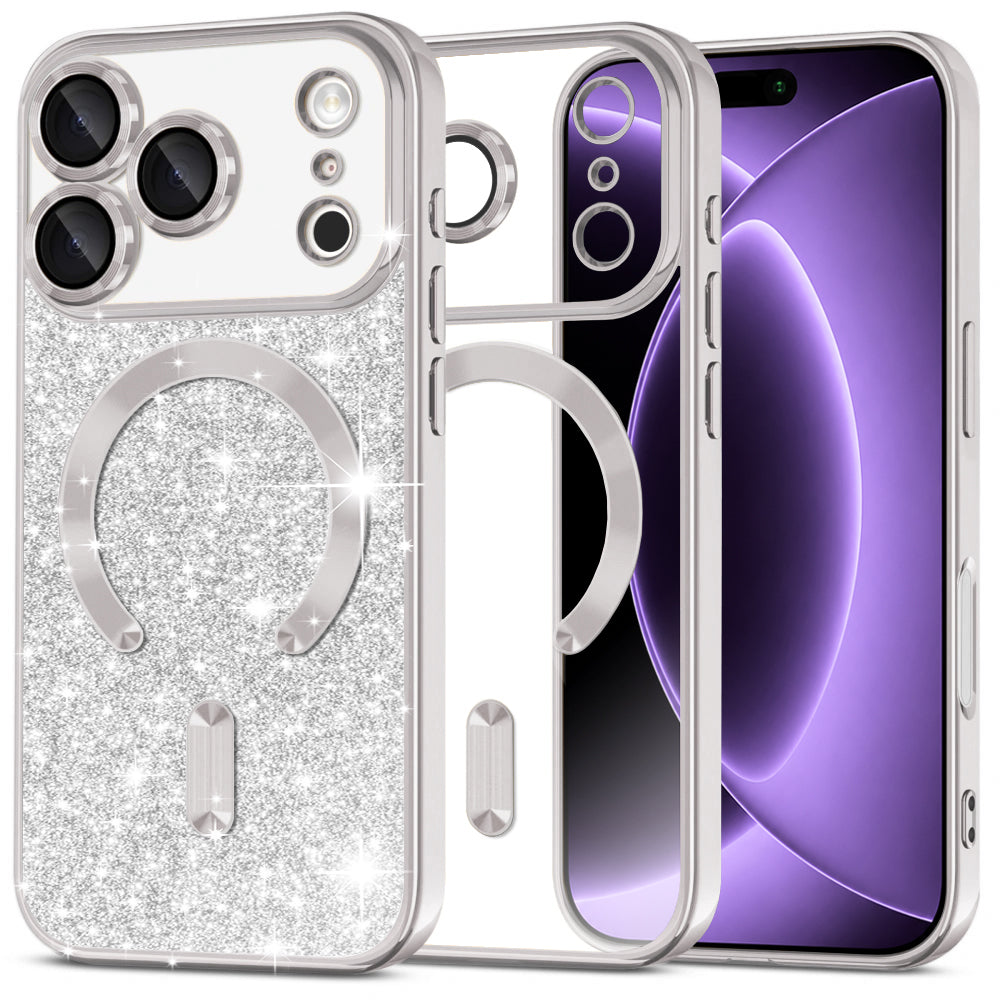 MagSafe futrola za Apple iPhone 18 Pro / 17 Pro, Techsuit, Luxury Glitter, Srebrna