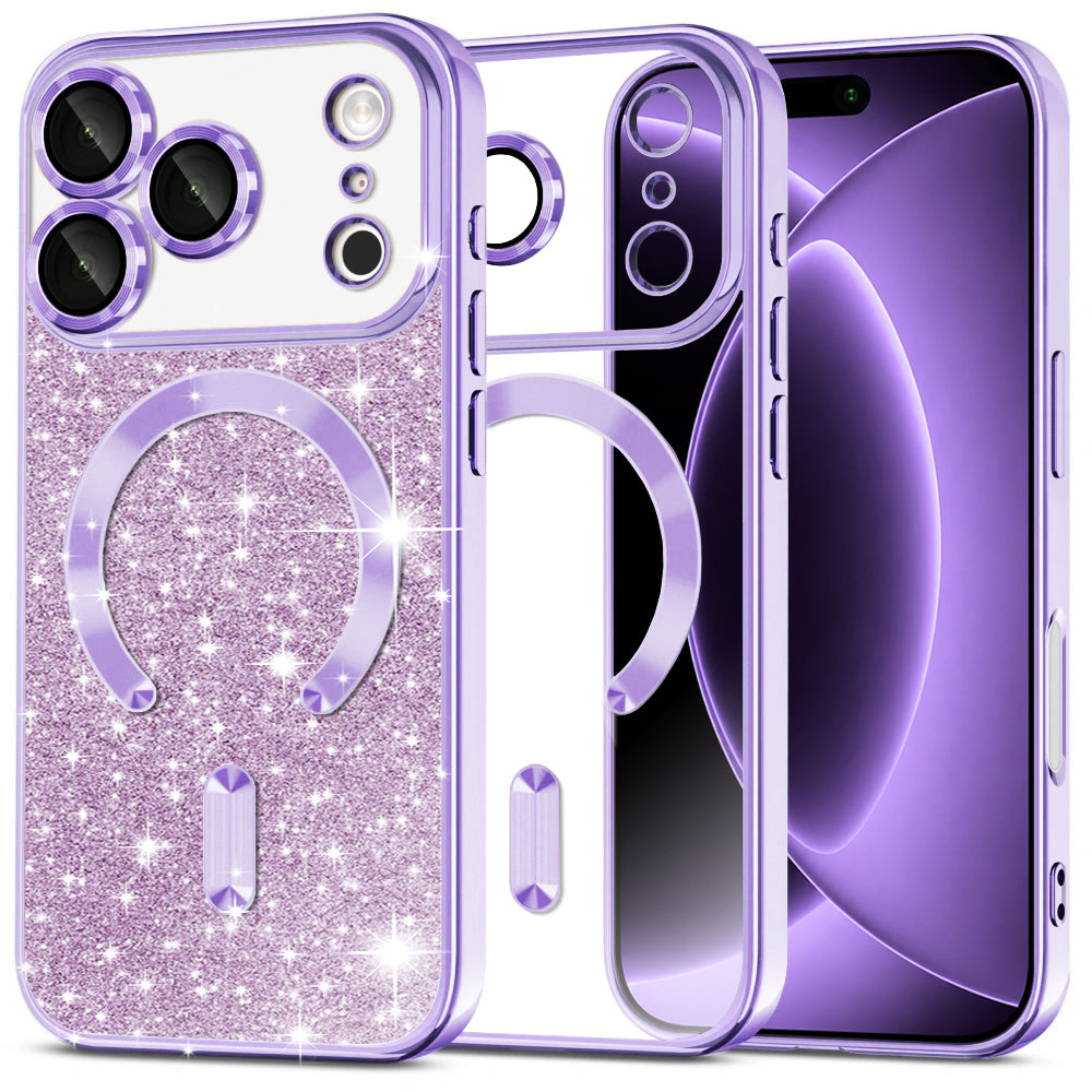 MagSafe futrola za Apple iPhone 18 Pro / 17 Pro, Techsuit, Luxury Glitter, Svijetlo Ljubičasta