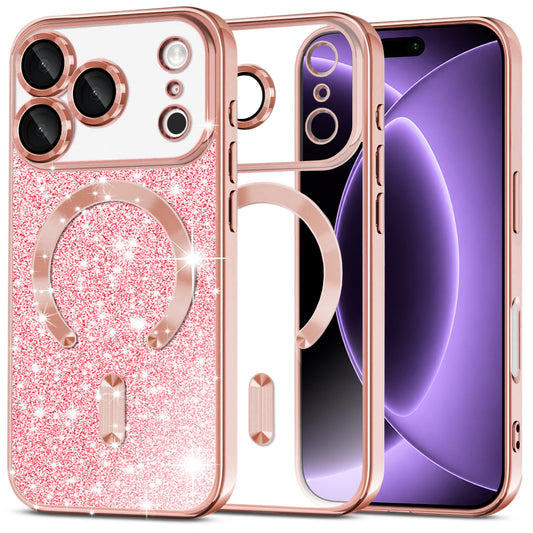 MagSafe futrola za Apple iPhone 18 Pro / 17 Pro, Techsuit, Luxury Glitter, Ružičasto Zlatna