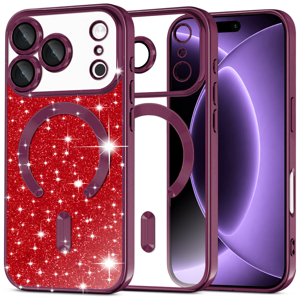 MagSafe futrola za Apple iPhone 18 Pro / 17 Pro, Techsuit, Luxury Glitter, Tamno Bordo