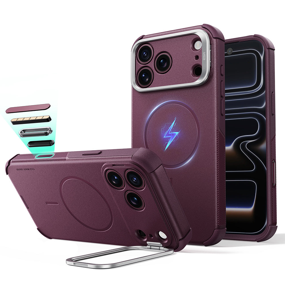 MagSafe futrola za Apple iPhone 18 Pro Max / 17 Pro Max, ESR, Cyber Armor Kickstand, Tamno Satenasta Burgundija