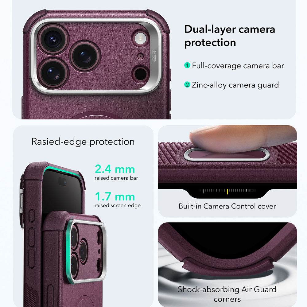 MagSafe futrola za Apple iPhone 18 Pro Max / 17 Pro Max, ESR, Cyber Armor Kickstand, Tamno Satenasta Burgundija