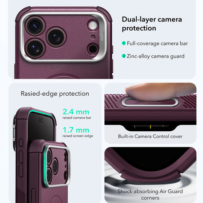 MagSafe futrola za Apple iPhone 18 Pro Max / 17 Pro Max, ESR, Cyber Armor Kickstand, Tamno Satenasta Burgundija