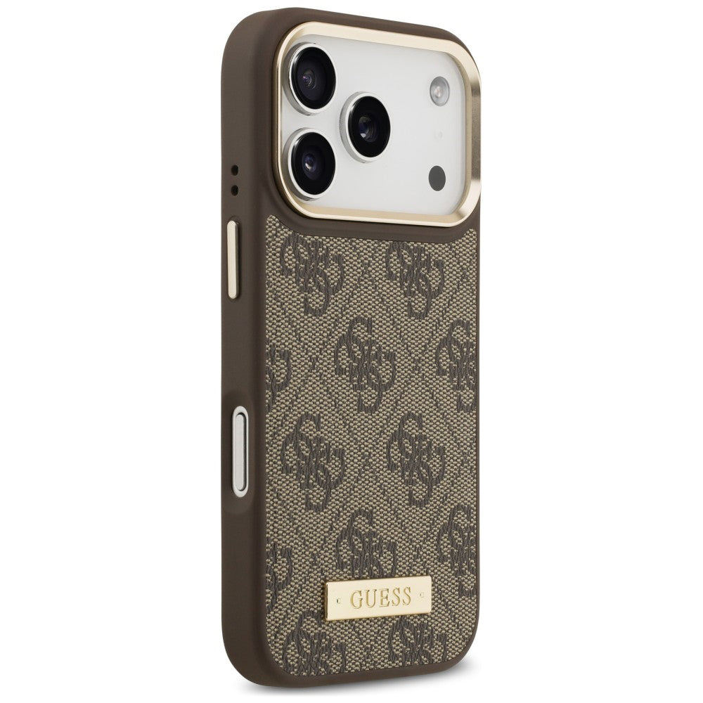 Maska MagSafe za Apple iPhone 18 Pro Max / 17 Pro Max, Guess, 4G Logo Plate, smeđa