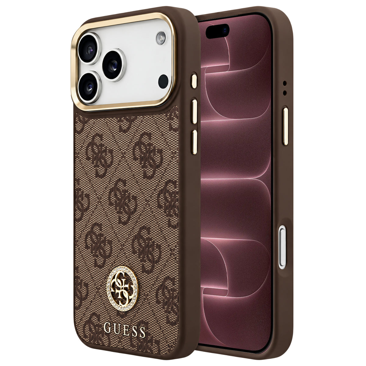 MagSafe maska za Apple iPhone 18 Pro Max / 17 Pro Max, Guess, 4G Strass Logo, smeđa