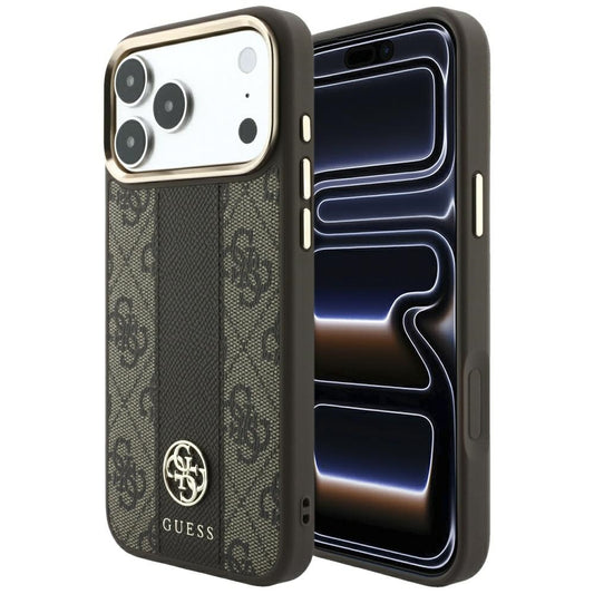 MagSafe maska za Apple iPhone 18 Pro Max / 17 Pro Max, Guess, 4G Stripe Round Classic Logo, Smeđa