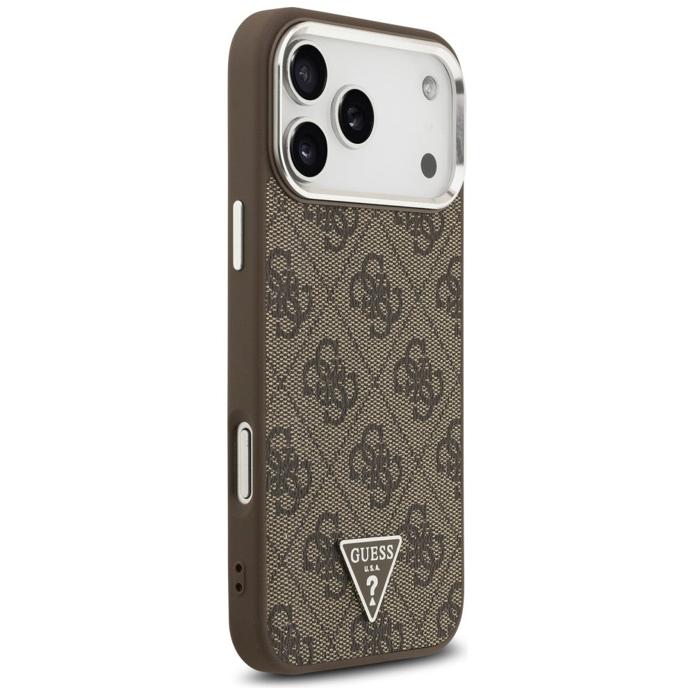 MagSafe maska za Apple iPhone 18 Pro Max / 17 Pro Max, Guess, 4G Triangle Logo, Smeđe Srebrna