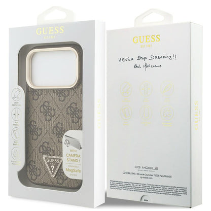 MagSafe maska za Apple iPhone 18 Pro Max / 17 Pro Max, Guess, 4G Triangle Logo & Stand Camera, smeđa
