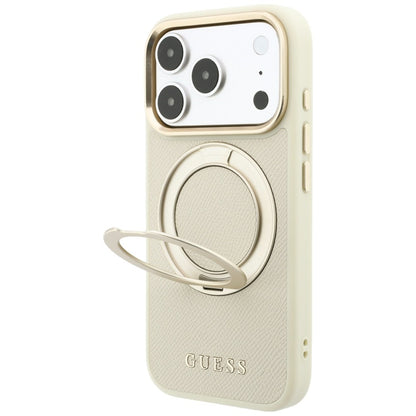 MagSafe futrola za Apple iPhone 18 Pro Max / 17 Pro Max, Guess, Grained Ring Stand 360 Classic, Bež
