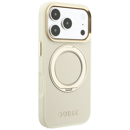 MagSafe futrola za Apple iPhone 18 Pro Max / 17 Pro Max, Guess, Grained Ring Stand 360 Classic, Bež