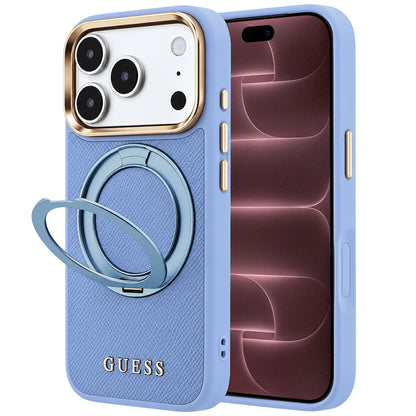 MagSafe maska za Apple iPhone 18 Pro Max / 17 Pro Max, Guess, Grained Ring Stand 360 Classic, plava