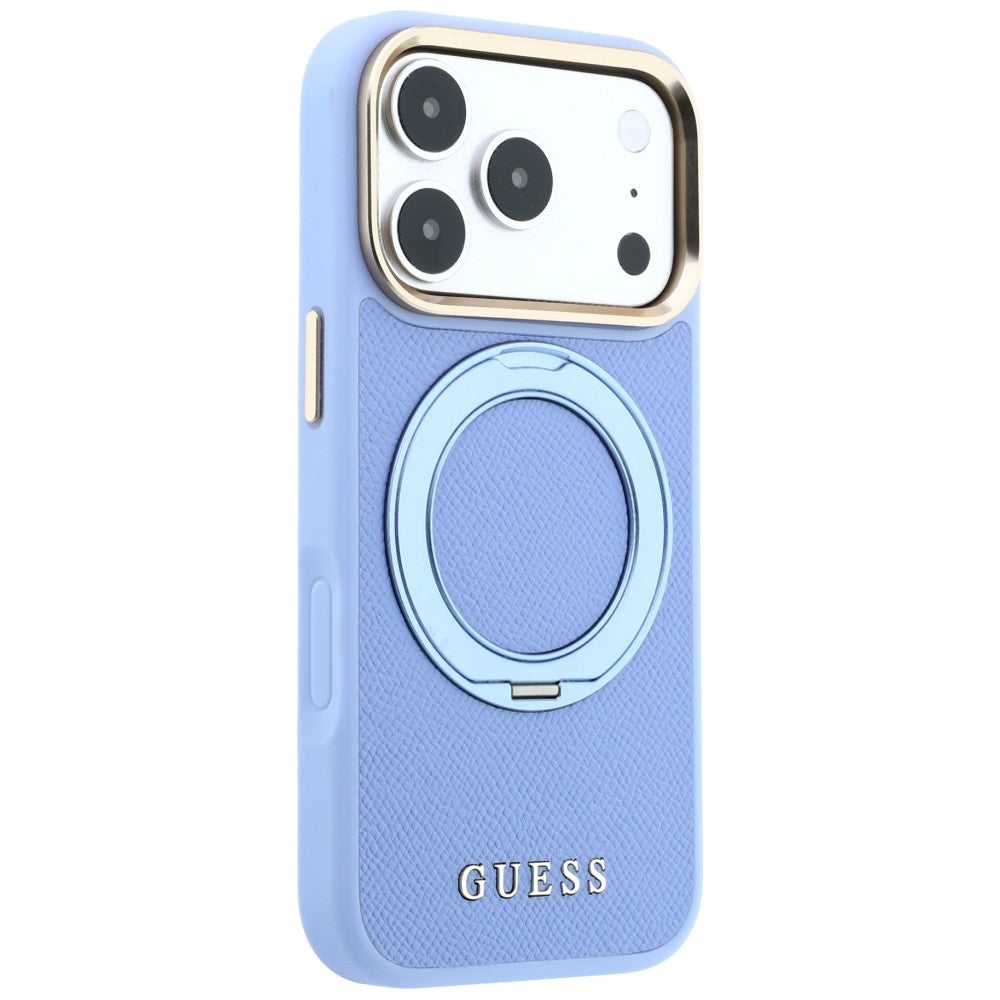 MagSafe maska za Apple iPhone 18 Pro Max / 17 Pro Max, Guess, Grained Ring Stand 360 Classic, plava