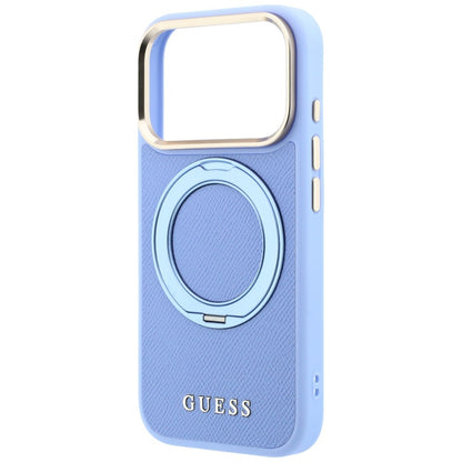MagSafe maska za Apple iPhone 18 Pro Max / 17 Pro Max, Guess, Grained Ring Stand 360 Classic, plava