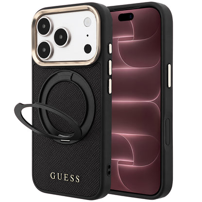 MagSafe maska za Apple iPhone 18 Pro Max / 17 Pro Max, Guess, Grained Ring Stand 360 Classic, crna
