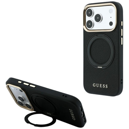 MagSafe maska za Apple iPhone 18 Pro Max / 17 Pro Max, Guess, Grained Ring Stand 360 Classic, crna