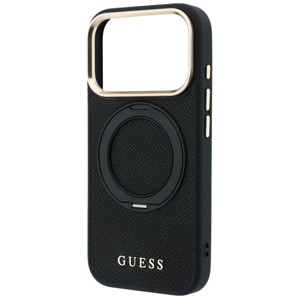MagSafe maska za Apple iPhone 18 Pro Max / 17 Pro Max, Guess, Grained Ring Stand 360 Classic, crna