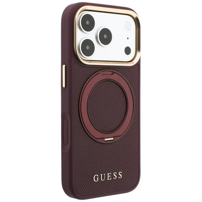 MagSafe futrola za Apple iPhone 18 Pro Max / 17 Pro Max, Guess, Grained Ring Stand 360 Classic, Bordo