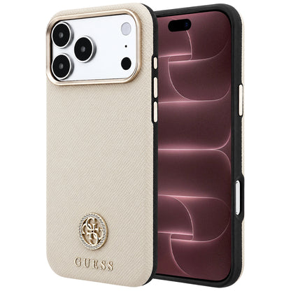 MagSafe maska za Apple iPhone 18 Pro Max / 17 Pro Max, Guess, Grained Round Strass Logo, Bež