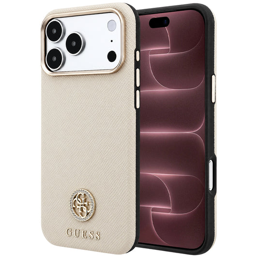 MagSafe maska za Apple iPhone 18 Pro Max / 17 Pro Max, Guess, Grained Round Strass Logo, Bež