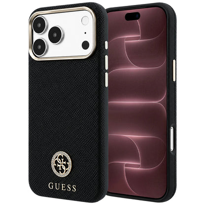 MagSafe maska za Apple iPhone 18 Pro Max / 17 Pro Max, Guess, Grained Round Strass Logo, Crna