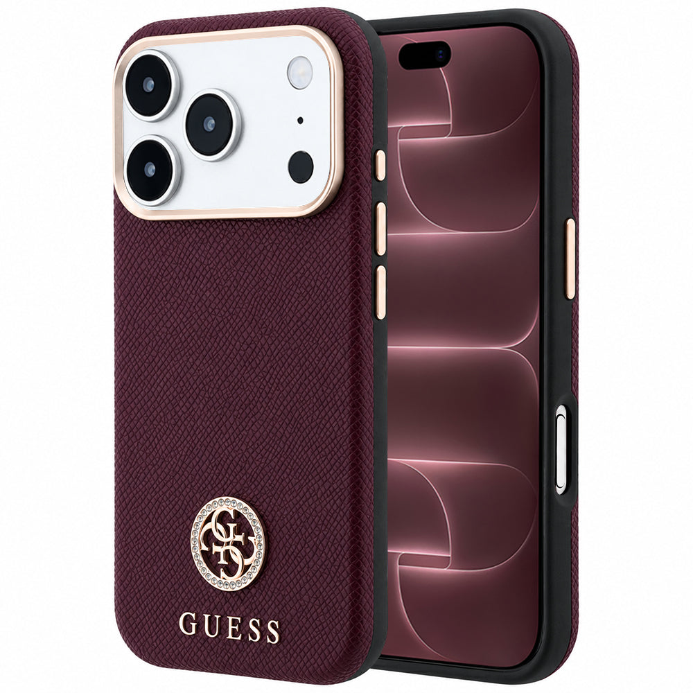 MagSafe futrola za Apple iPhone 18 Pro Max / 17 Pro Max, Guess, Grained Round Strass Logo, Bordo