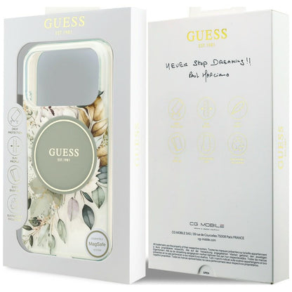 MagSafe maska za Apple iPhone 18 Pro Max / 17 Pro Max, Guess, IML Flower & Tonal Circle, zelena